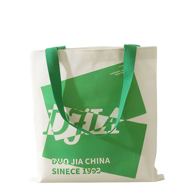 Custom Cotton Canvas Tote w/ Colored Handles - 13.75"w x 15.75"h