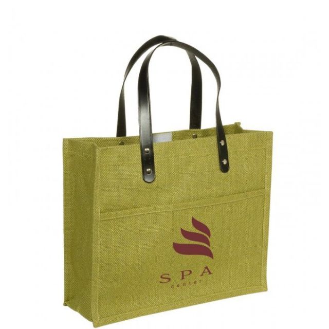 Jute Custom Tote Bag - 13.5"w x 11.38"h x 4.5"d