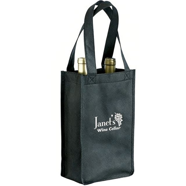 Non-Woven Double Bottle Custom Wine Tote - 7"w x 11"h x 3.75"d