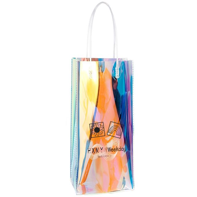 Custom Holographic Wine Tote Bag - 4.3"w x 10"h x 4.3"d