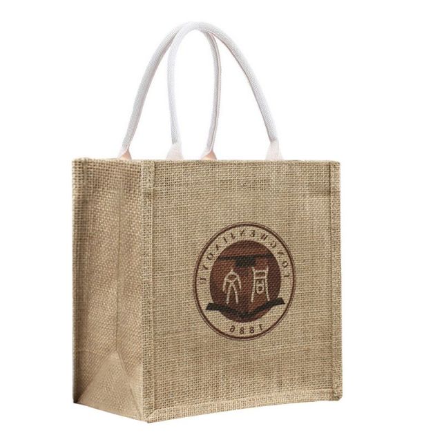 Custom Jute Grocery Tote Bag - 12.5"w x 14"h x 7.5"d