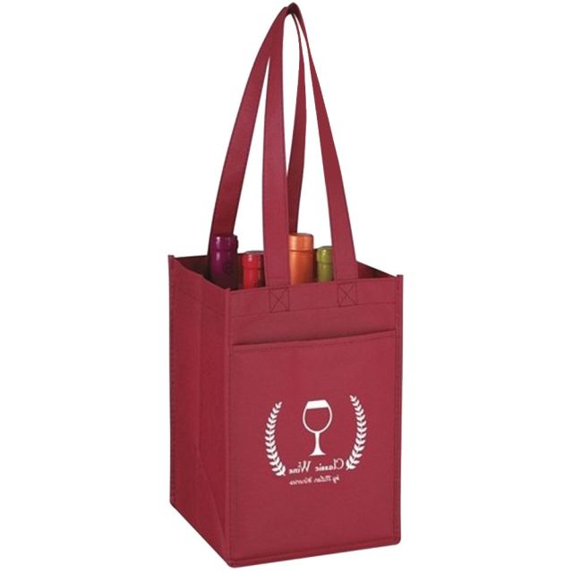 Non-Woven 4 Wine Bottle Custom Tote Bags - 7.25"w x 11"h x 7"d