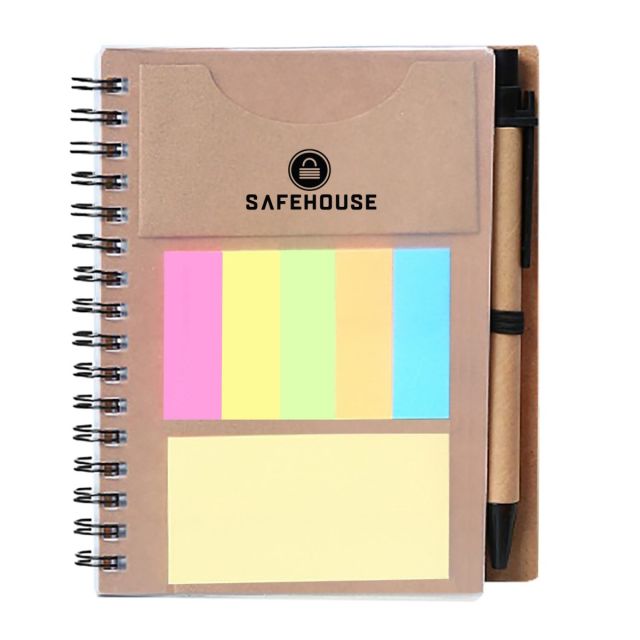 Custom Spiral Notebook w/ Card Holder, Pen, Sticky Notes & Flags - 4.1"w x 5.7"h
