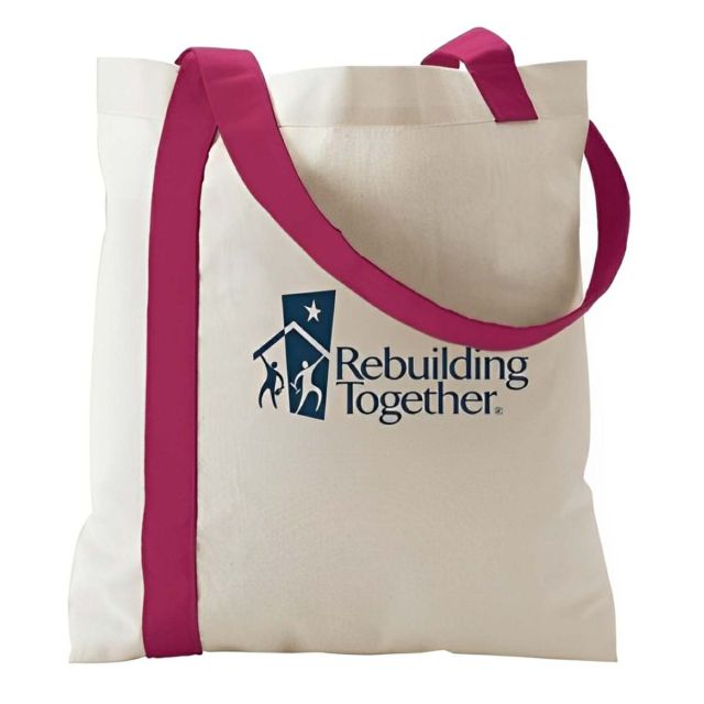 Custom Color Stripe Cotton Promotional Tote Bag - 15"w x 15.5"h