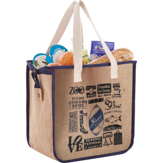 Two-Tone Jute Custom Insulated Tote Bag - 11.5"w x 11.5"h x 7"d