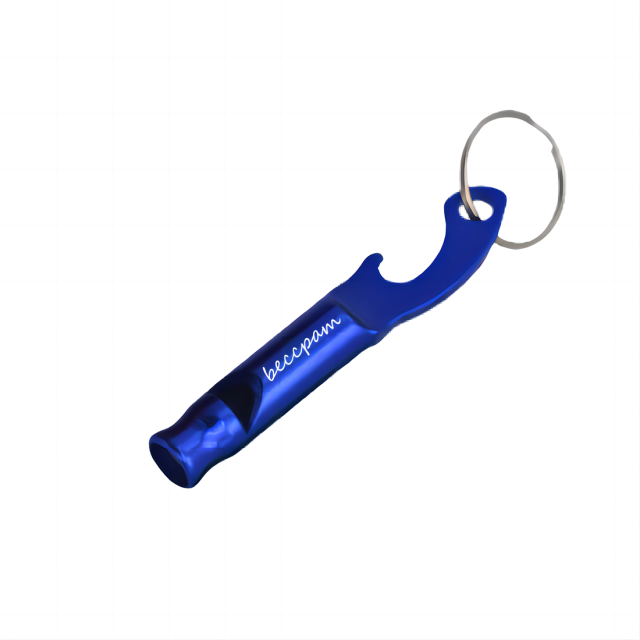 Custom Bottle Opener Keychain w/ Whistle