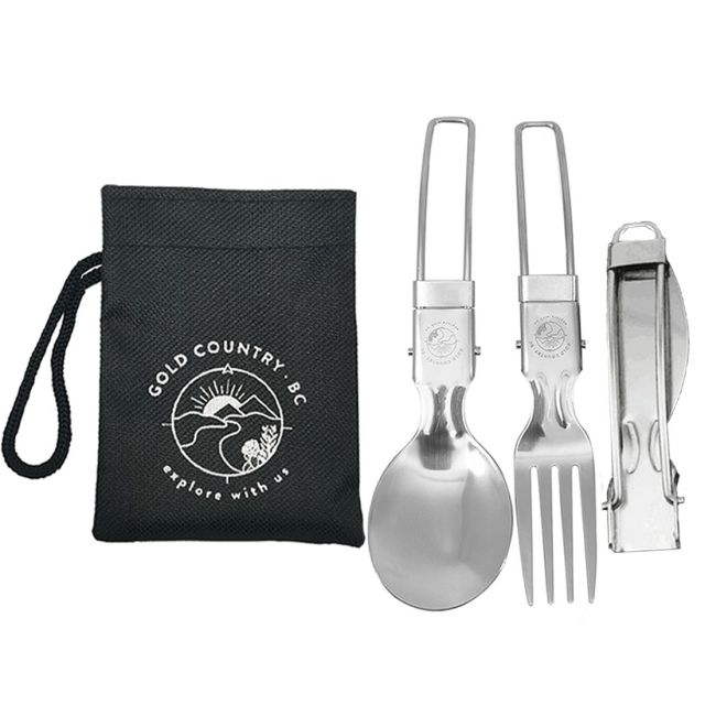 Custom Portable Travel Foldable Cutlery Set w/ Pouch - 5.9''