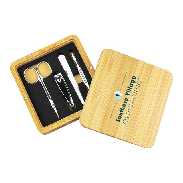 Full Color Custom 4-Piece Manicure Set in Bamboo Case