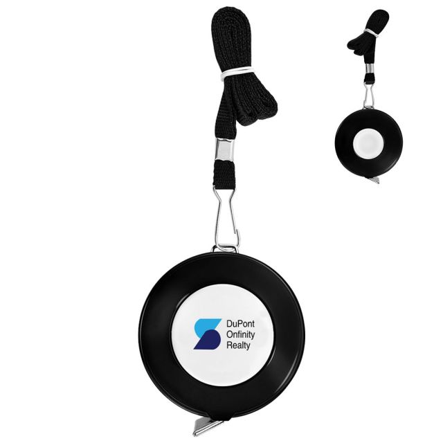Full Color Custom Round Tape Measure w/ Lanyard - 5'