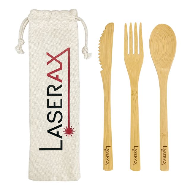 Custom Bamboo Utensil Set w/ Travel Pouch - 3 Piece
