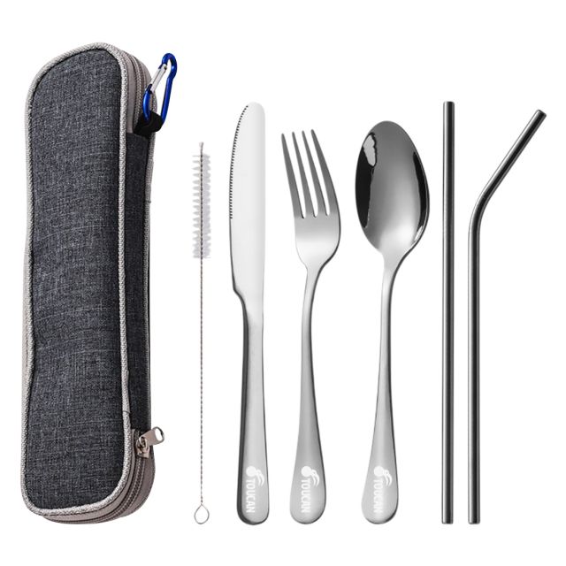 Custom Reusable Travel Stainless Steel Utensils Set - 6 Pieces