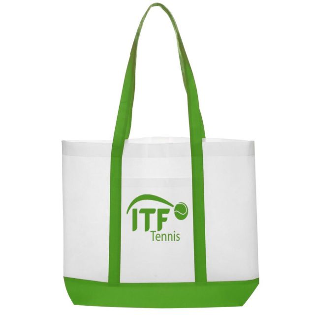 Custom Non-Woven Boat-Style Promo Tote w/ Colored Trim - 18"w x 14"h x 3.75"d