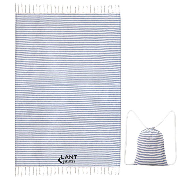 Custom Fringed Beach Towel w/ Drawstring Bag - 39'' x 70''