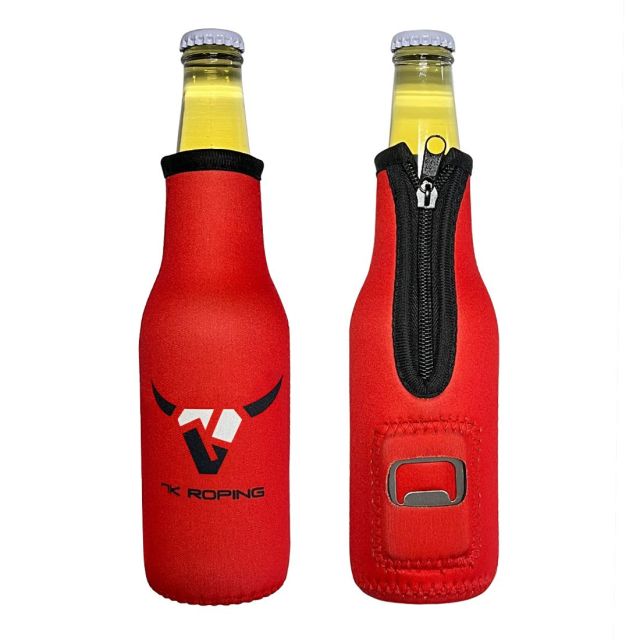 Full Color Custom Zipper Neoprene Bottle Sleeve Cooler w/ Bottle Opener