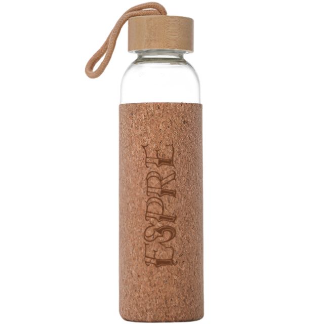 Custom Bamboo Glass Bottle w/ Cork Sleeve - 17 oz.