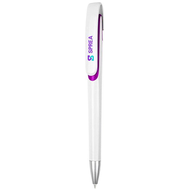 Full Color Custom Plastic Click Pen w/ Colored Trim