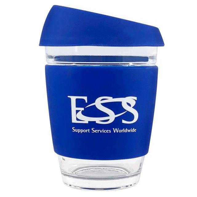Custom Glass Mug w/ Silicone Grip & Lid - 12 oz.