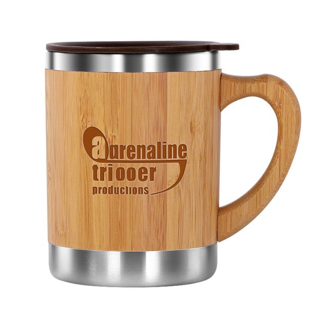 Custom Bamboo Coffee Mug w/ Lid - 10 oz.