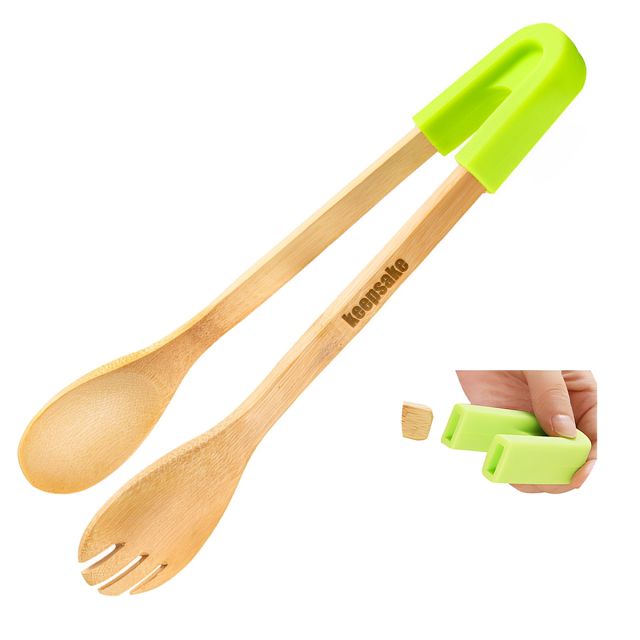 Custom Bamboo Silicone Tongs - 12"L