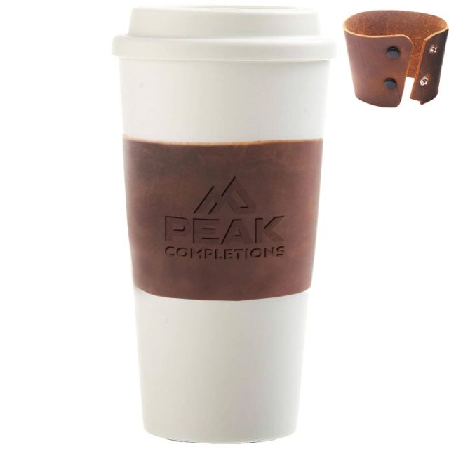 Custom Eco-friendly Reusable Leather Cup Sleeve w/ Snaps