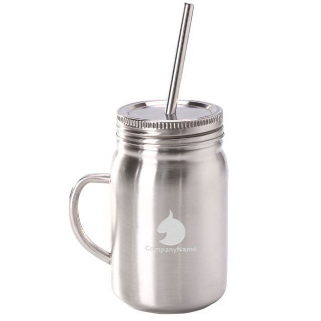 Custom Stainless Steel Mason Jar w/ Handle - 24 oz.