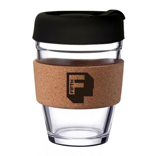 Custom Eco-friendly Silicone Closable Travel Mug w/ Cork Sleeve - 12 oz.