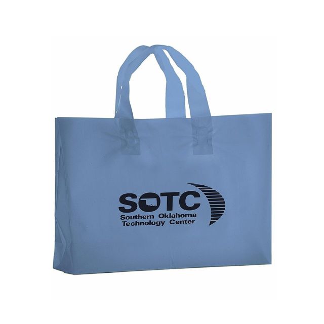 Custom Colored Frosted Plastic Soft Loop Shopping Bags - 13"W x 10"H x 4" Gusset