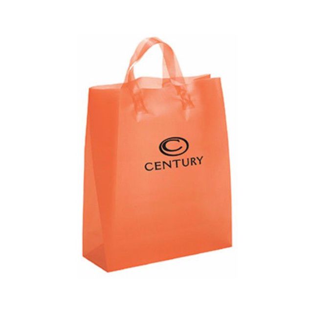 Custom Frosted Plastic Soft Loop Shopping Bags - 13"W x 16"H x 5" Gusset