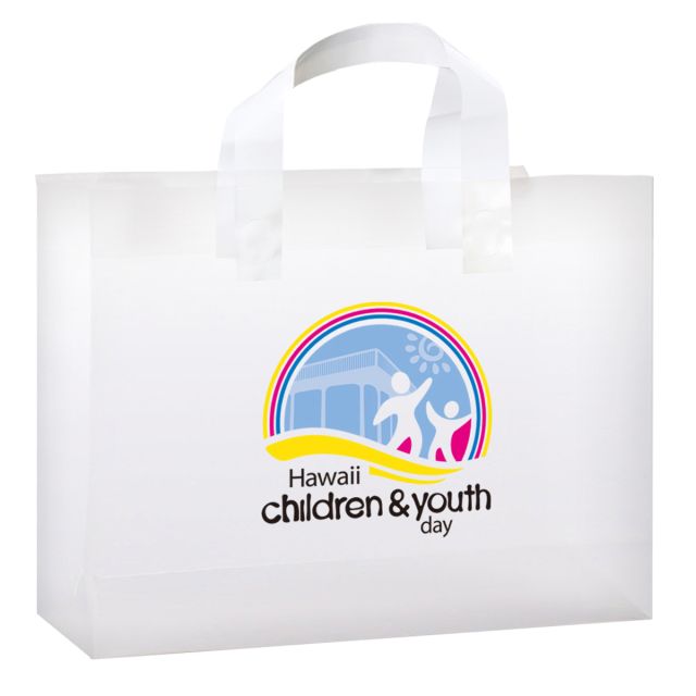 Custom Clear Frosted Soft Loop Shopper Bag - 16"W x 6" Gusset x 12"H