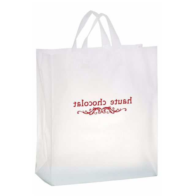 Custom Economy Frosted Plastic Soft Loop Shopping Bag - 16"W x 6" Gusset x 18"H