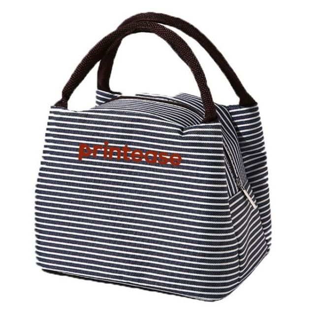 Custom Striped Insulated Cooler Lunch Bag - 9"w x 6.3"h x 6"d