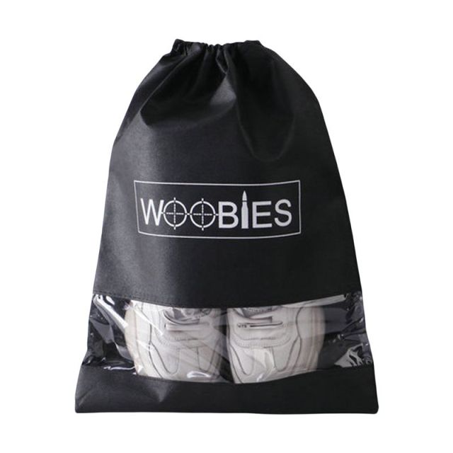 Custom Non-woven Drawstring Shoe bag w/ Transparent Slot - 14"w x 17.7"h