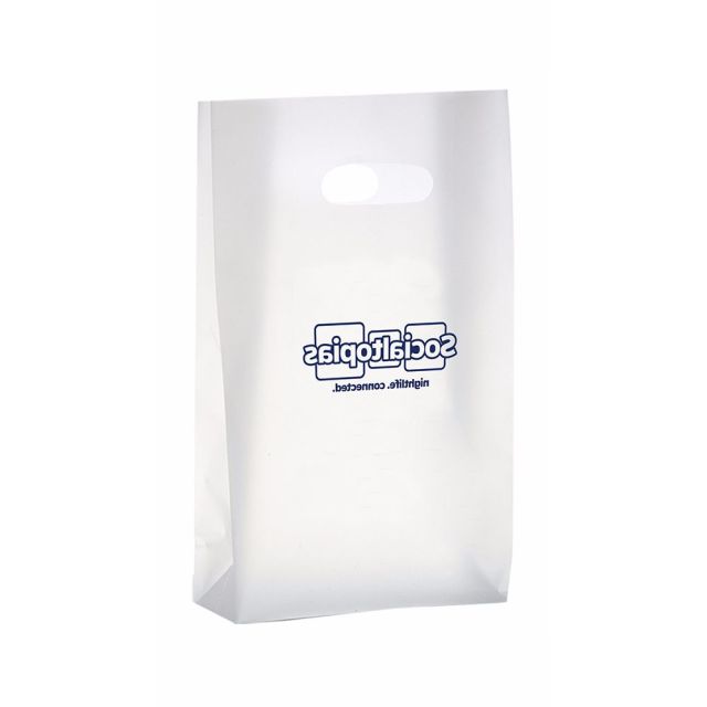 Custom Frosted Die Cut Plastic Shopping Bags - 8" W x 4" Gusset x 15"H