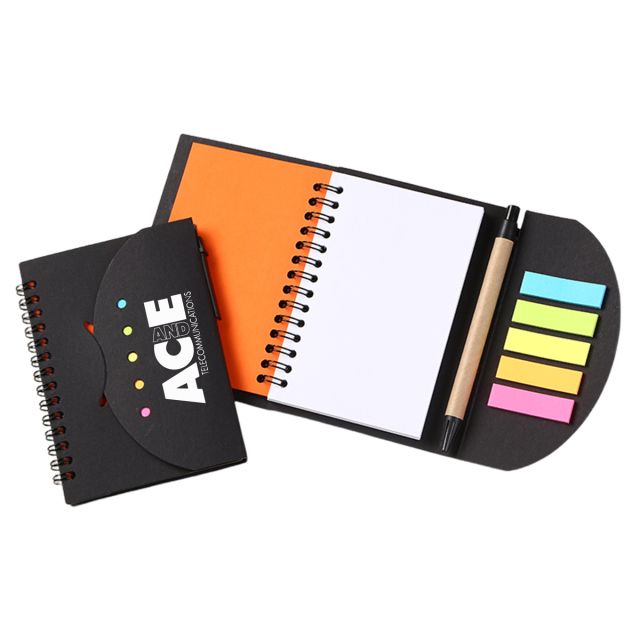 Custom Spiral Circle Notebook w / Flags & Pen - 3.7"w x 5.5"h