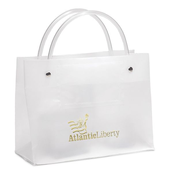 Custom Promotional Frosted Clear Tube Handle Bag w/ Pocket - 10"w x 8"h x 4"d