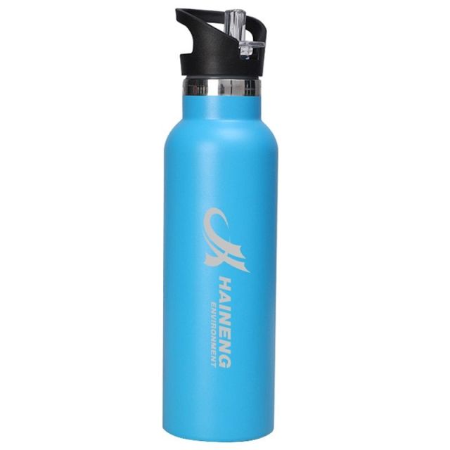 Stainless Steel Double Wall Custom Water Bottle w/ Straw Lid - 20 oz.