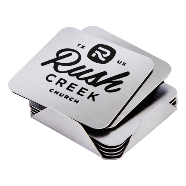 Custom 6-Piece Stainless Steel Coaster Set - Square