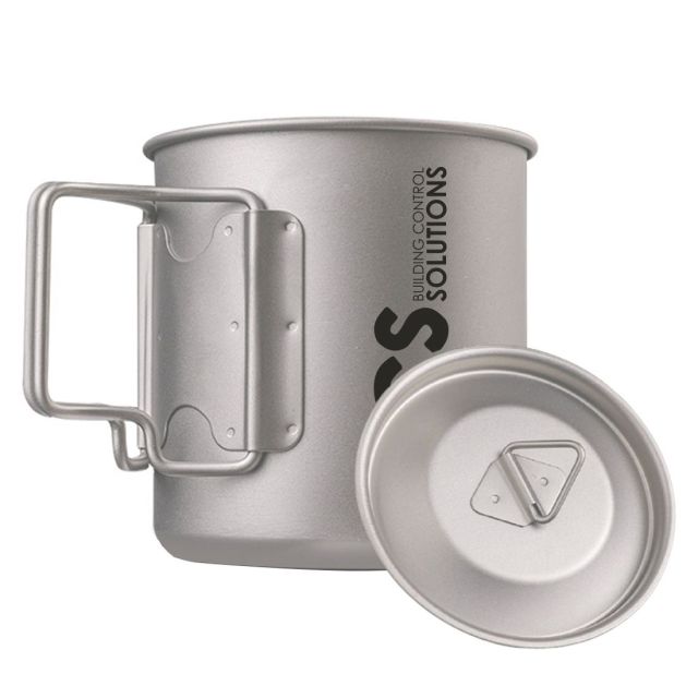 Custom Titanium Pot Foldable Handle Camping Mug w/ Lid- 12 oz.