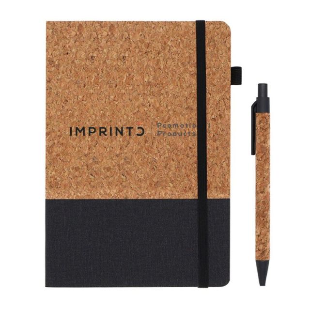 Custom A5 Two-Tone PU Notebook w/ Cork Pen - 5.7'' x 8.4''