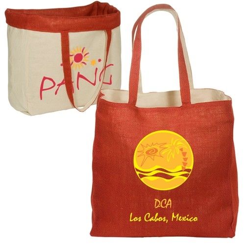 Custom Reversible Jute/Cotton Promotional Tote Bag - 14.5"w x 14.75"h x 5.5"d