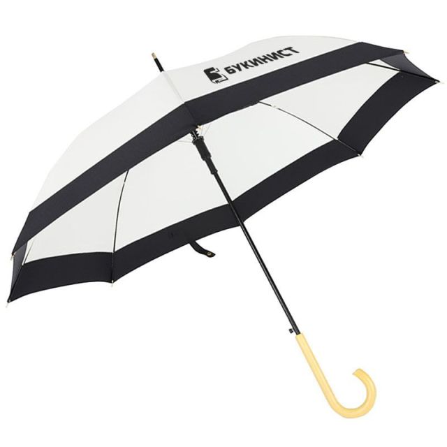 Custom Windproof Two-tone Stick Umbrella w/ Wood Handle - 46''