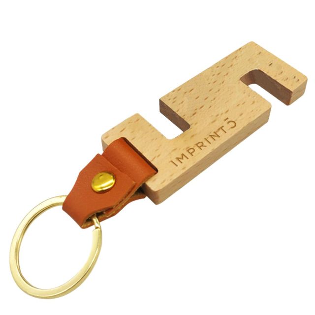 Custom Wooden Keychain w/ Phone Stand