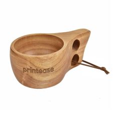 Custom Handmade Wood Coffee Mugs With Leather Lanyard - 6.7 oz.