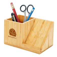 Custom Bamboo Wireless Charger Stand w/ Pen Holder - 15W