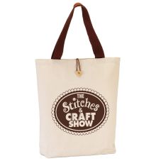 Custom Two-Tone Button Up Canvas Promotional Tote Bag - 14.5"w x 15"h x 3"d
