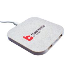 Custom 10W Square Wheat Straw Wireless Charger w/ Dual USB Ports
