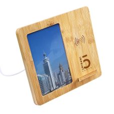 Custom Bamboo Wireless Charger w/ Photo Frame - 15W