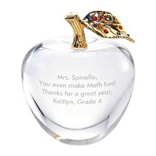 Custom Engraved Crystal Apple Award w/ Gold Leaf