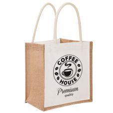 Custom Canvas & Jute Reusable Tote Bag - 10"w x 11.5"h x 6"d