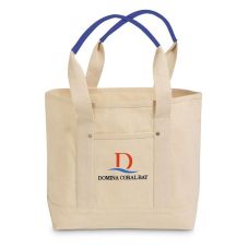 Cotton Custom Tote Bag w/ Accented Colored Handle - 17"w x 12.5"h x 5"d
